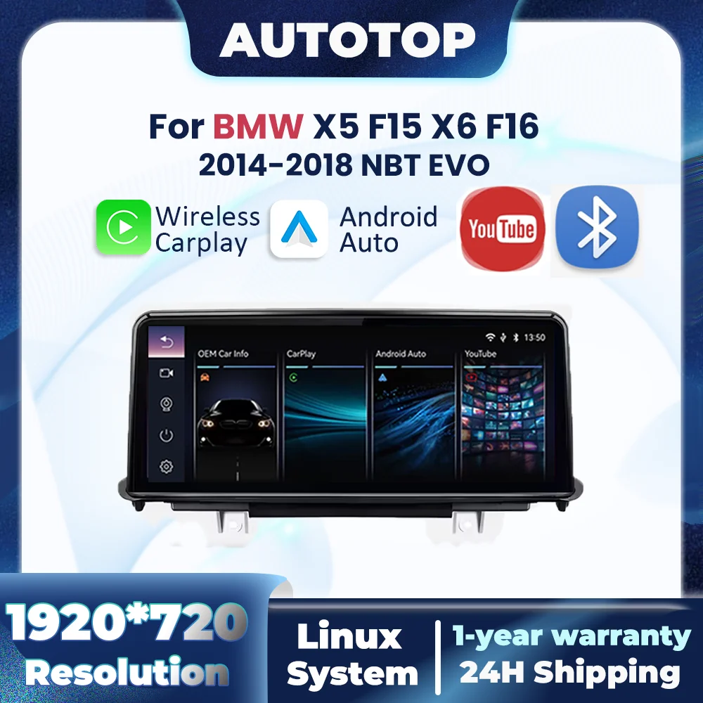 Lecteur multimédia automobile sans fil CarPlay Android Auto avec système Linux 10,25 pouces pour BMW X5 F15 X6 F16 NBT EVO 2014-2018 pour YouTube BT GPS Radio Navigation