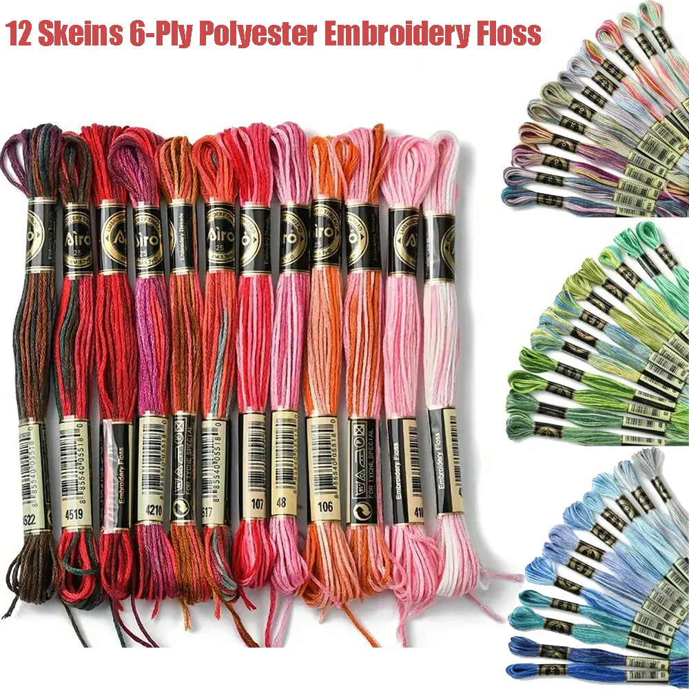 12 Skeins Gradient Color Cross Stitch Floss Embroidery String 6 Strands Friendship Needlepoint Yarn for Sewing Bracelet Making