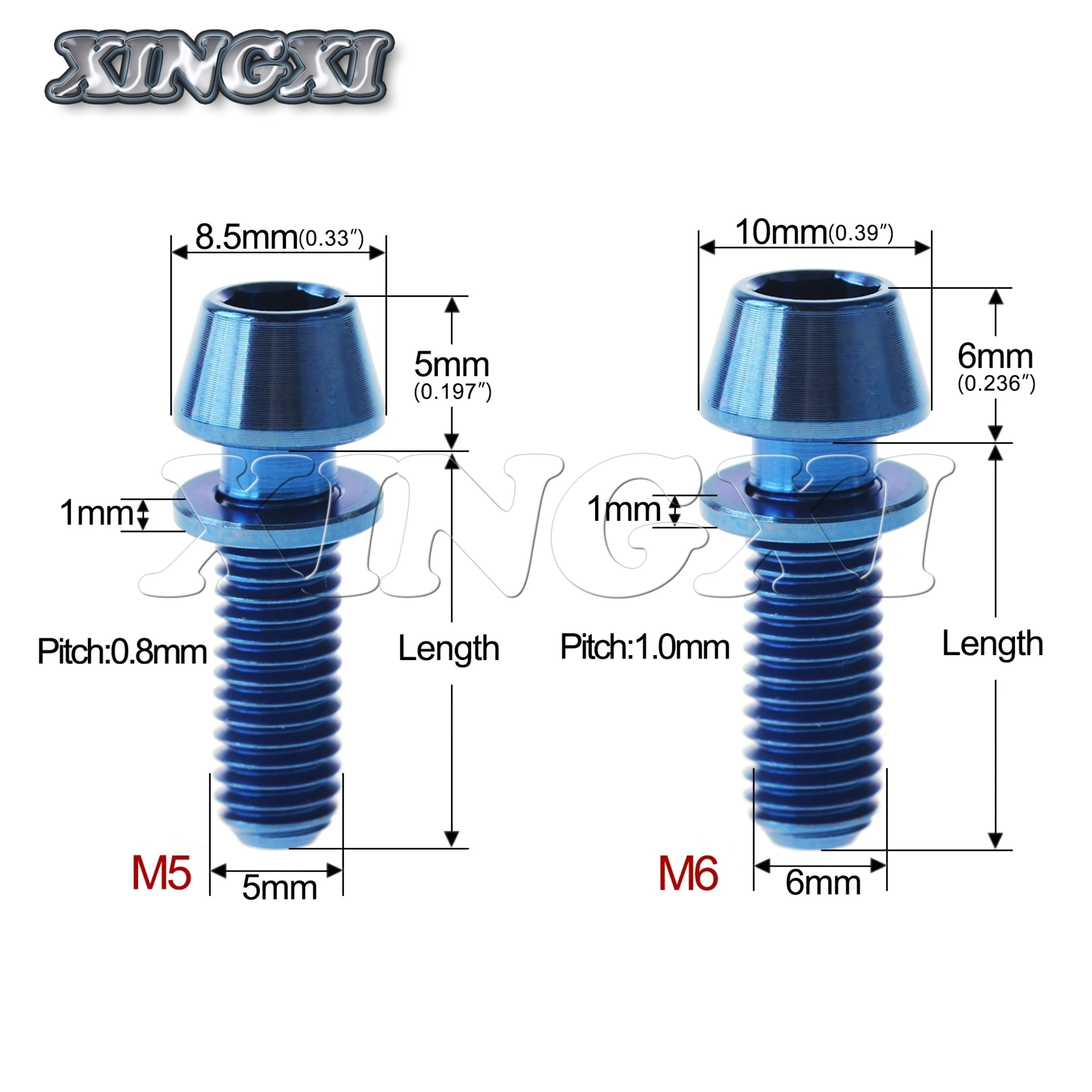 Xingxi Titanium Cone Head Bolts M5/M6X16 18 20 25mm Conical Head Srews With Washer Bicycle Srews For Bike Stems