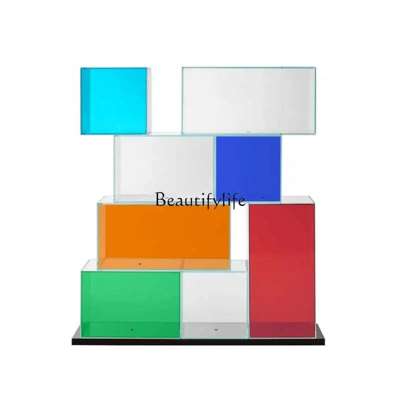 

Glass Combination Bookshelf Wall Floor Rainbow Display Cabinet Display Storage Cabinet