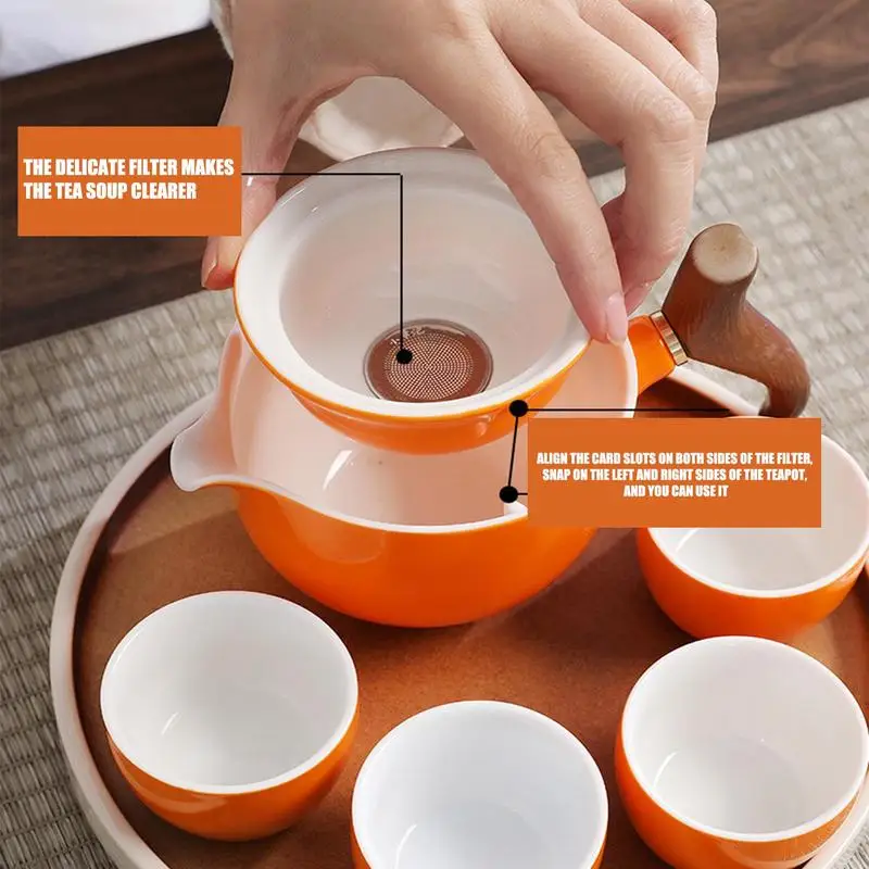 Portable Teaware Chinese Gongfu Kung Fu Tea Set 360 Rotating Teapot Tea Maker Infuser Wooden Handle Pot Cup for Home Office