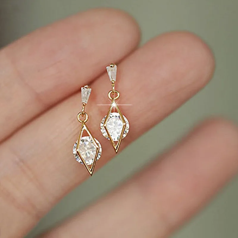 Cone Shaped Design Small Earrings for Women, Fashionable and Simple, yellow Gold color stud Earrings with Shiny Round Zircon