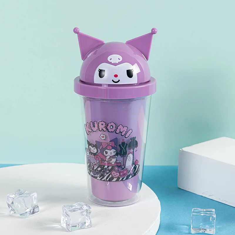 450Ml Anime Sanrio My Melody Kuromi Straw Cup nuova tazza di ghiaccio a doppio strato di grande capacità con tazza d'acqua portatile per bambini leggera