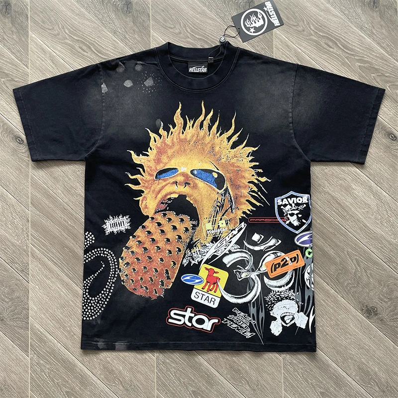 

Bla ort Sve T-irt Flame fiti Trendy Streetwear Cotton Youth Summer Breathable round Ne Pullover for Men