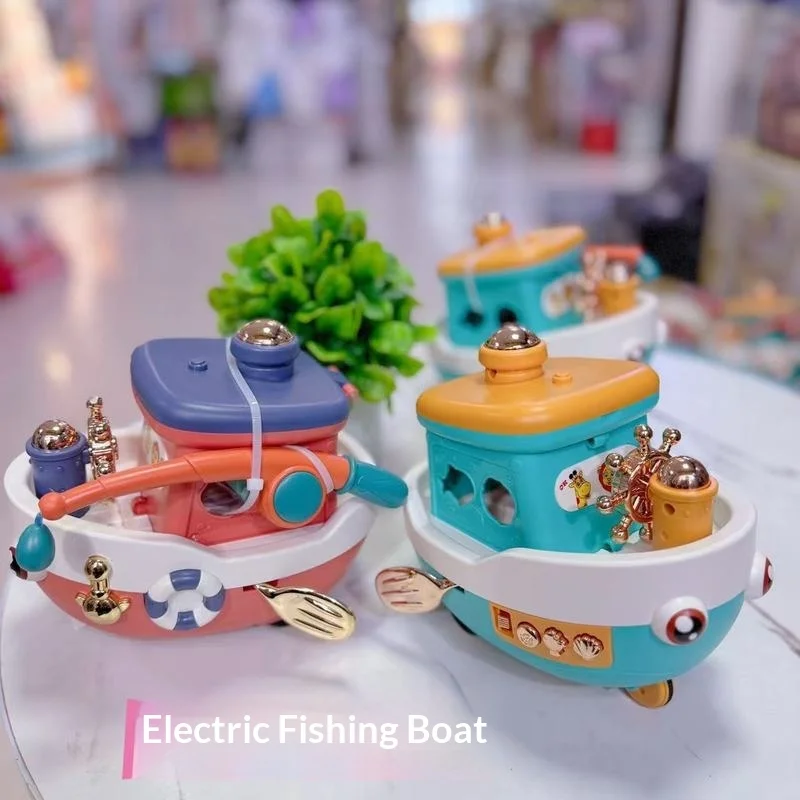 Electric Light Music Cartoon Fishing Boat Multifunctional Early Education Intellectual Toy Magnetic Fishing Game Holiday Gift