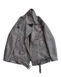 Fitaylor Casual Women Faux PU Leather Jacket Vintage Lapel Zipper Moto Biker Coat Lady High Street Outwear