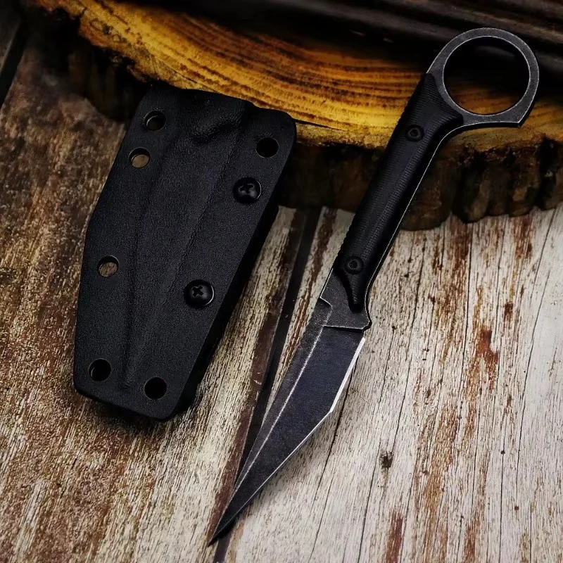 Coltello da esterno Strumento EDC Pietra lavata Alta durezza Coltello dritto tattico multifunzionale da esterno affilato + Coltello piccolo con