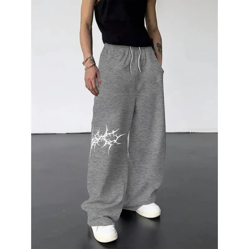 2026Summer Men's Black Jogging Pants Gothic Style Printed Pattern Street Sweatpants Fashion Adult Kid Casual Drawstring Trousers