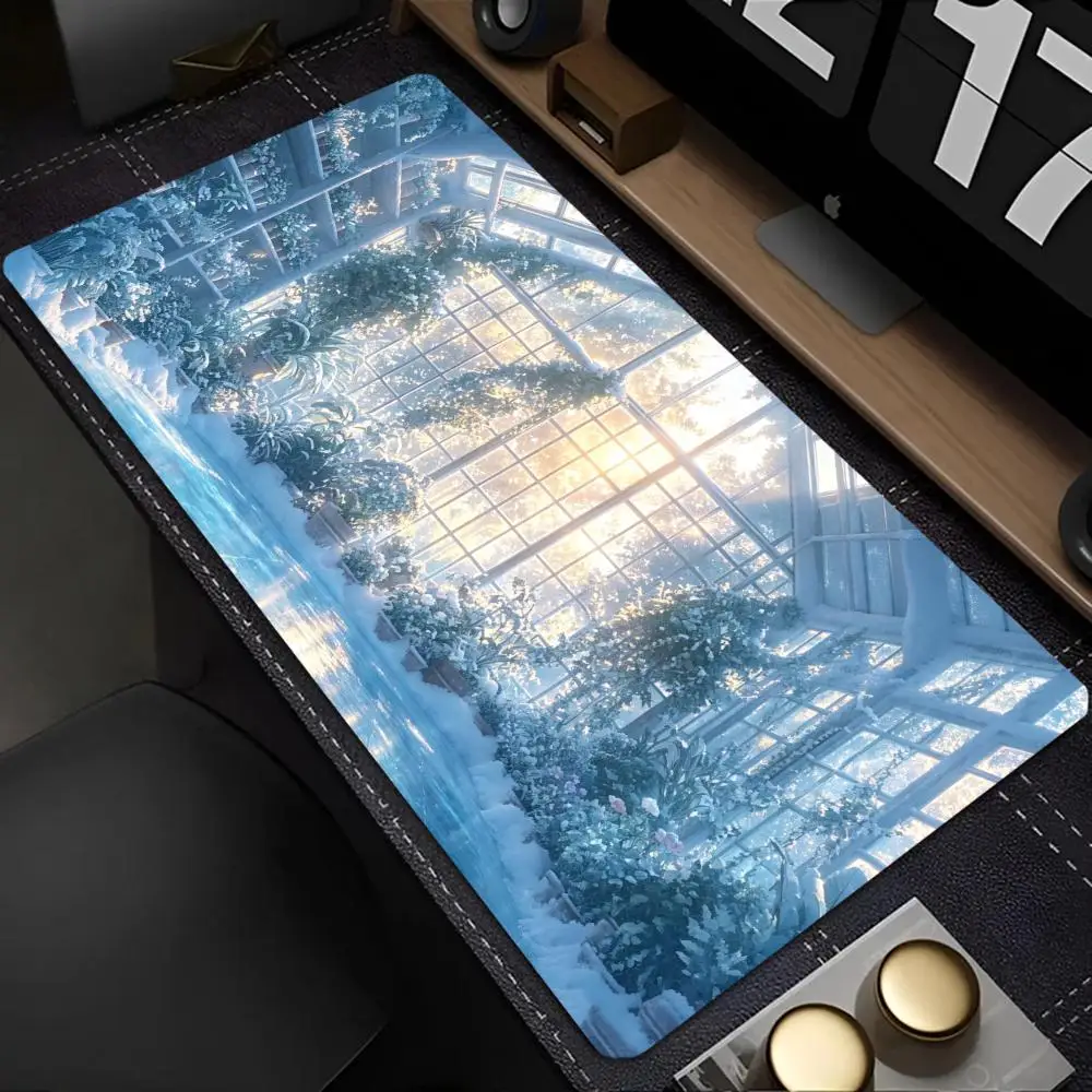 Fantasy Sci Fi Cave Glowing Plant Jellyfish Landscape Large Mousepad Non Slip Rubber Base Keyboard Mat for Work Gaming Desktop