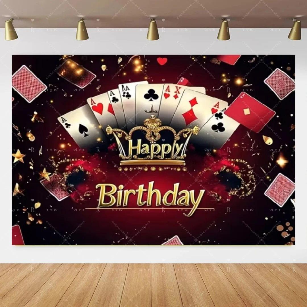 Poker Casino Nacht Themen-Geburtstagsparty Dekorationszubehör Cupcake-Topper Ballon Teller Becher Banner Porträt-Fotografie Banner – Detail 3