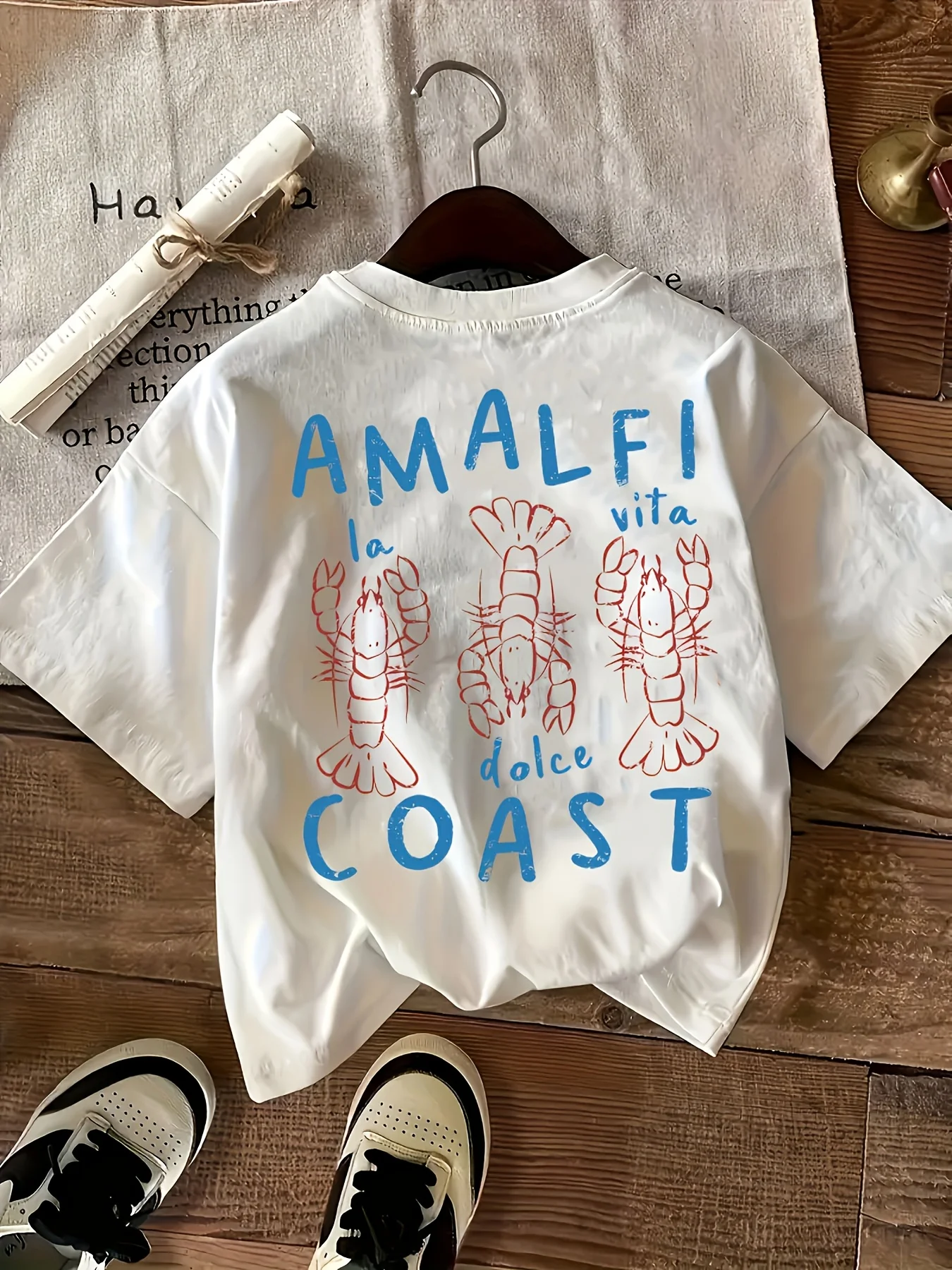 100% Cotton Funny Women's Casual Short Sleeve T-Shirt with Amalfi Coast  Graphic Prin Round Neck Top Tee