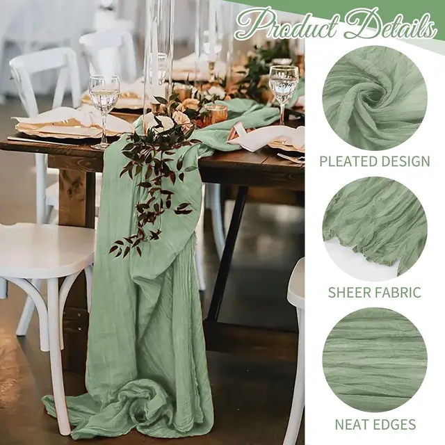 108"×17" Cheese Cloth Table Runner, Boho Gauze Table Runner for Wedding Party Bridal Shower Holiday Dining Table Decoration 3