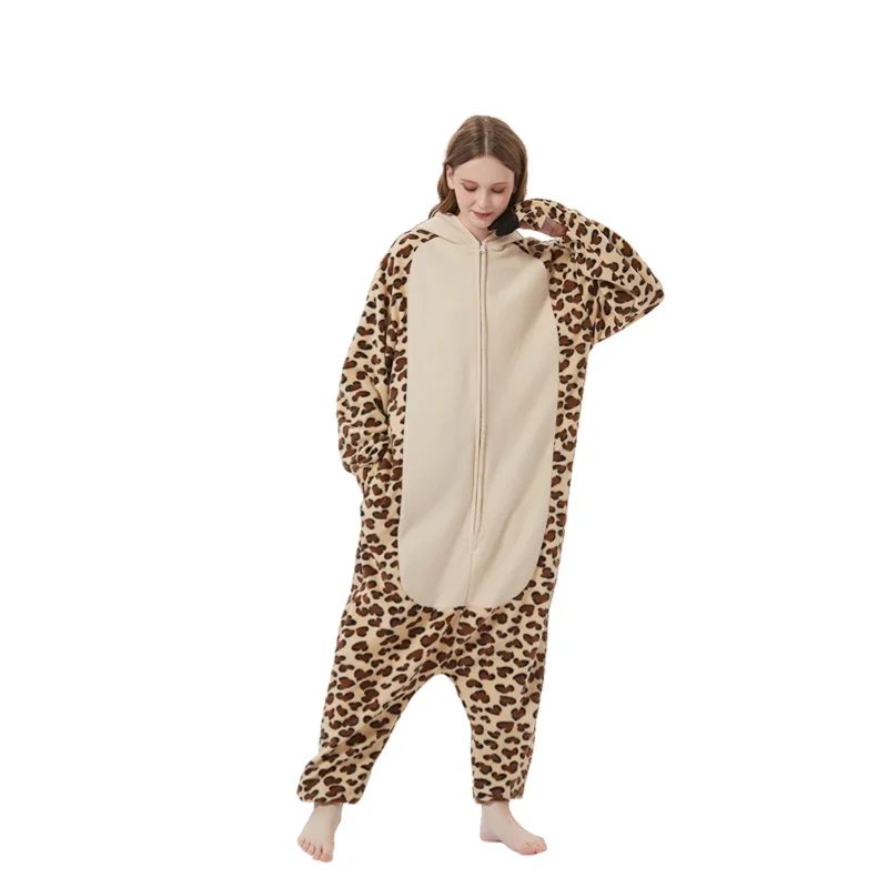 Cheetah Animal Zipper Léopard Onesies pour Hommes, Adultes, Dessin Animé, Sourire, Combinaison d'Hiver, Cosplay, Homewear, Costume, Pyjama Kigurumi