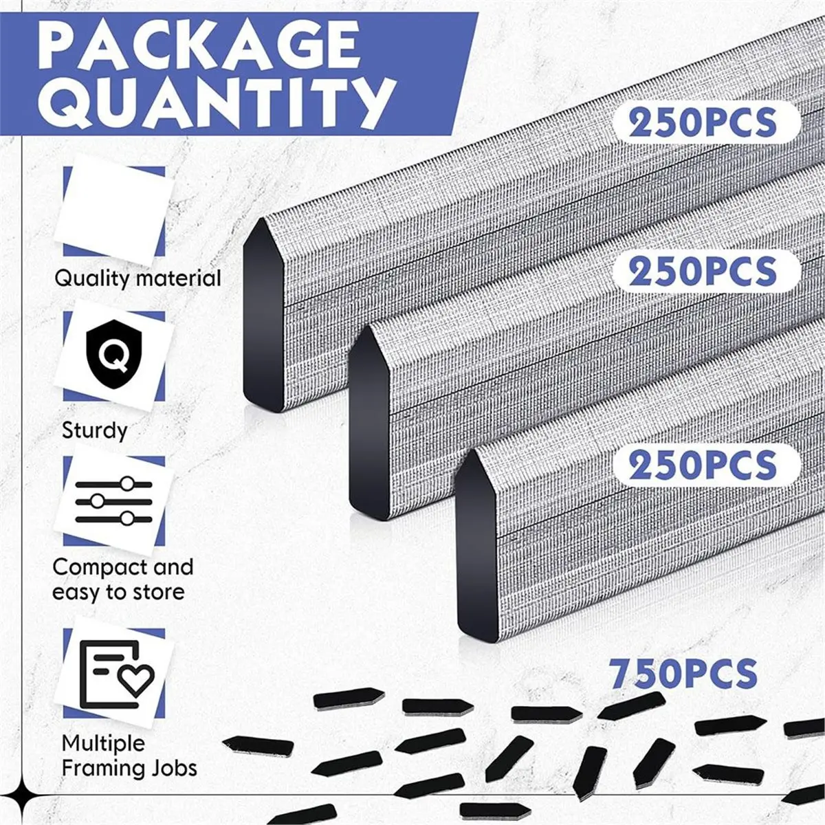A13M 750 Pcs Picture Frame Points Refill Universal Flexible Inserts Point Drivers for Picture Framing 15mm (9/16 Inch)