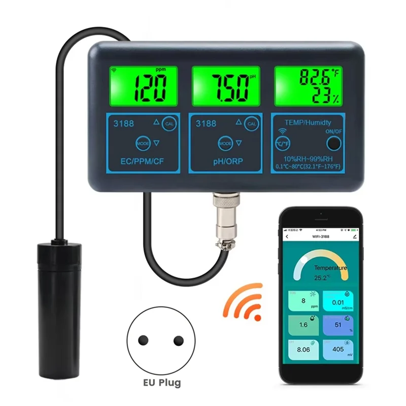 BNVN-Tuya Wi-Fi 7 в 1 тестер качества воды многопараметрический анализатор воды PH/ORP/EC/PPM/CF/влажности/TEMP монитор
