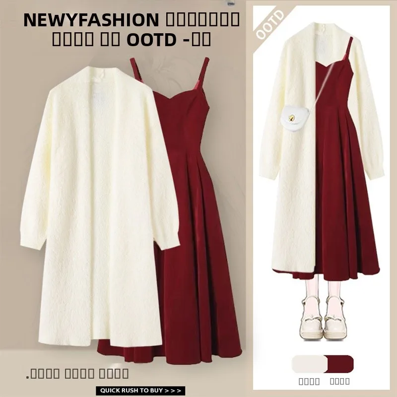 

Свободный вязаный свитер, пальто, винтажное осеннее новое поступление, комплект из двух предметов с внутренним ремешком Dr для женщин 8-25 лет