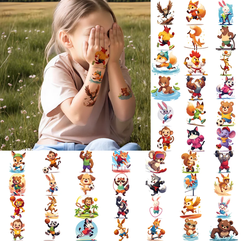 

63pcs Temporary Tattoo Sports Activities Temporary Tattoo Stickers Animal Characters Waterproof Long-lasting Body Stickers For