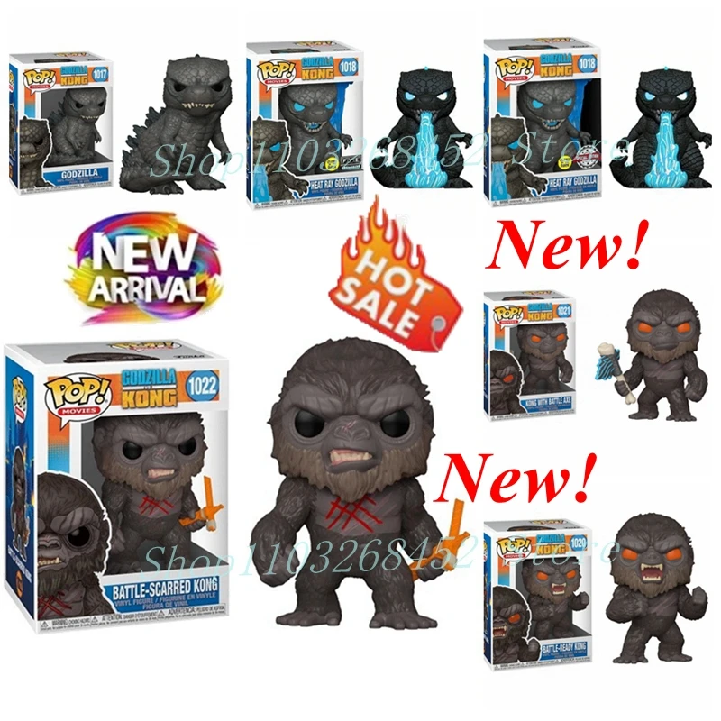 2024 Newest Hot FUNKO POP Godzilla 1017 Heat Ray 1018 1020 Battle Ready Kong with Axe 1021 Scarred 1022 Action Model Figure Toys