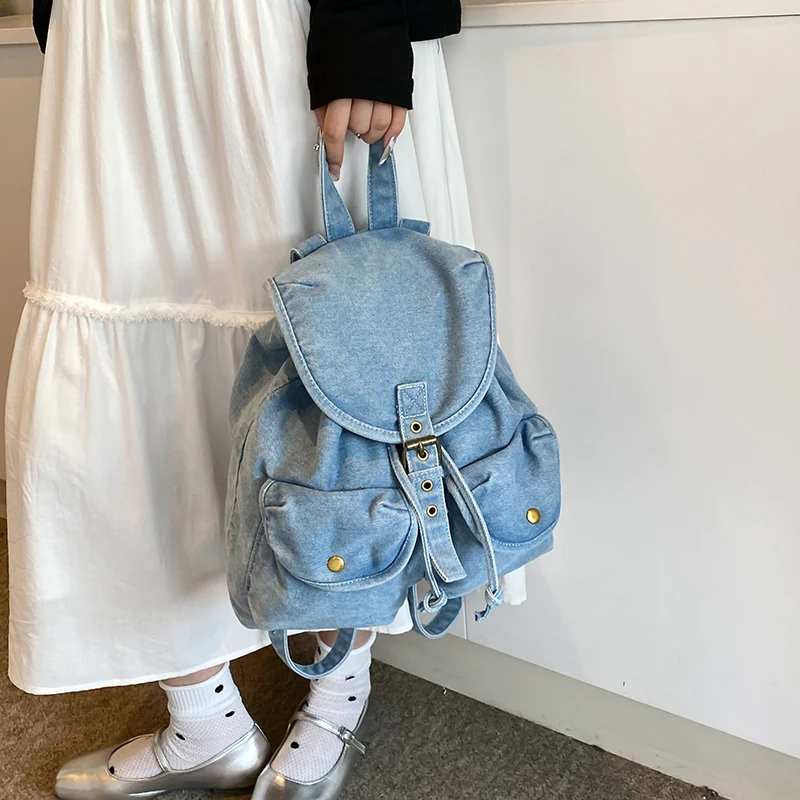 Design Female Small Denim Backpack New Trend Y2k Korean Fashion Solid Backpack Ladies Travel Shoulders Bag Retro Simple Backpack