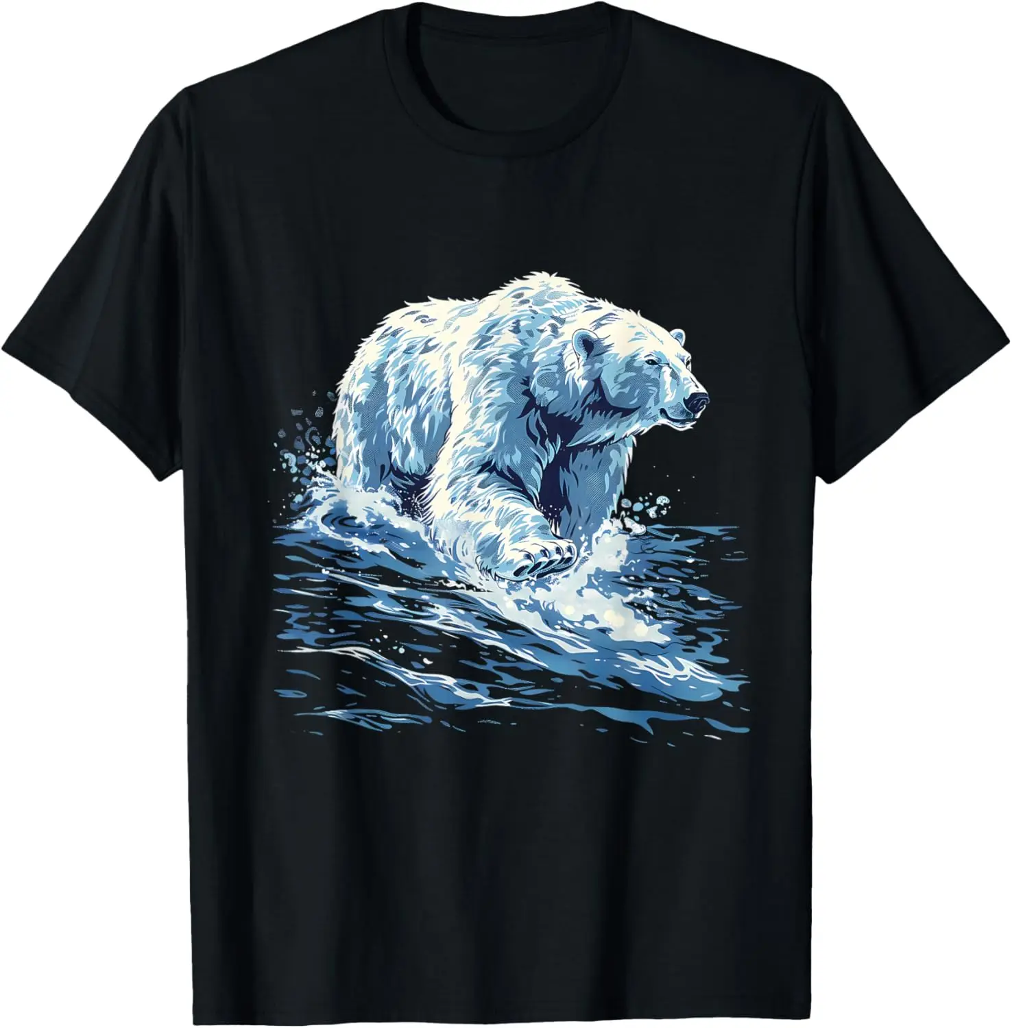تي شيرت برسومات الدب القطبي للجري من خلال الماء، تي شيرت قطني ناعم مسامي للرجال، رحلة عصرية