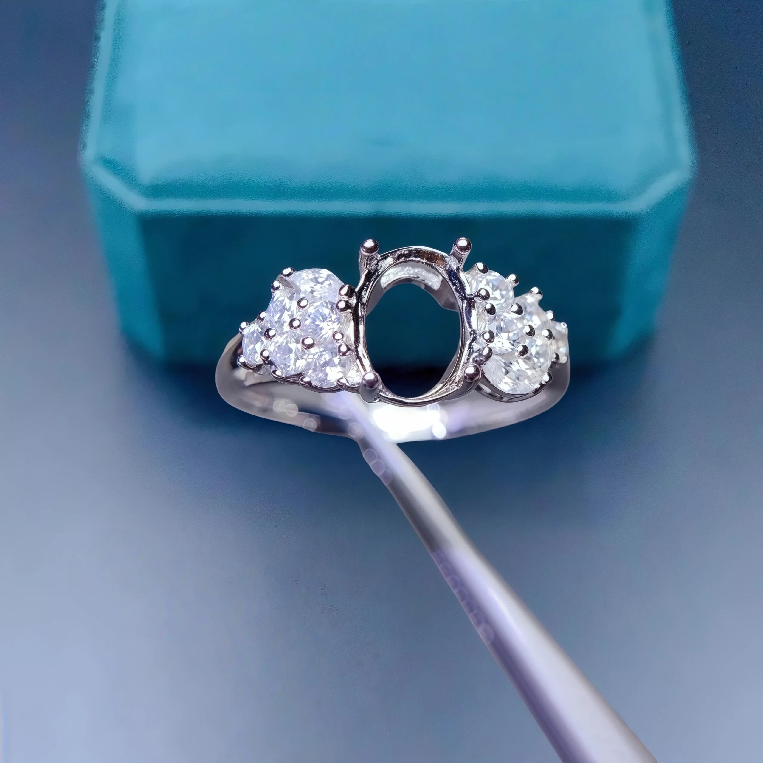 

L S925 Sterling Silver DIY Empty Holder Ring Inlay 6*8mm Oval Stone Fine Design Luxury Zircon Weddings Charm Jewelry for Woman