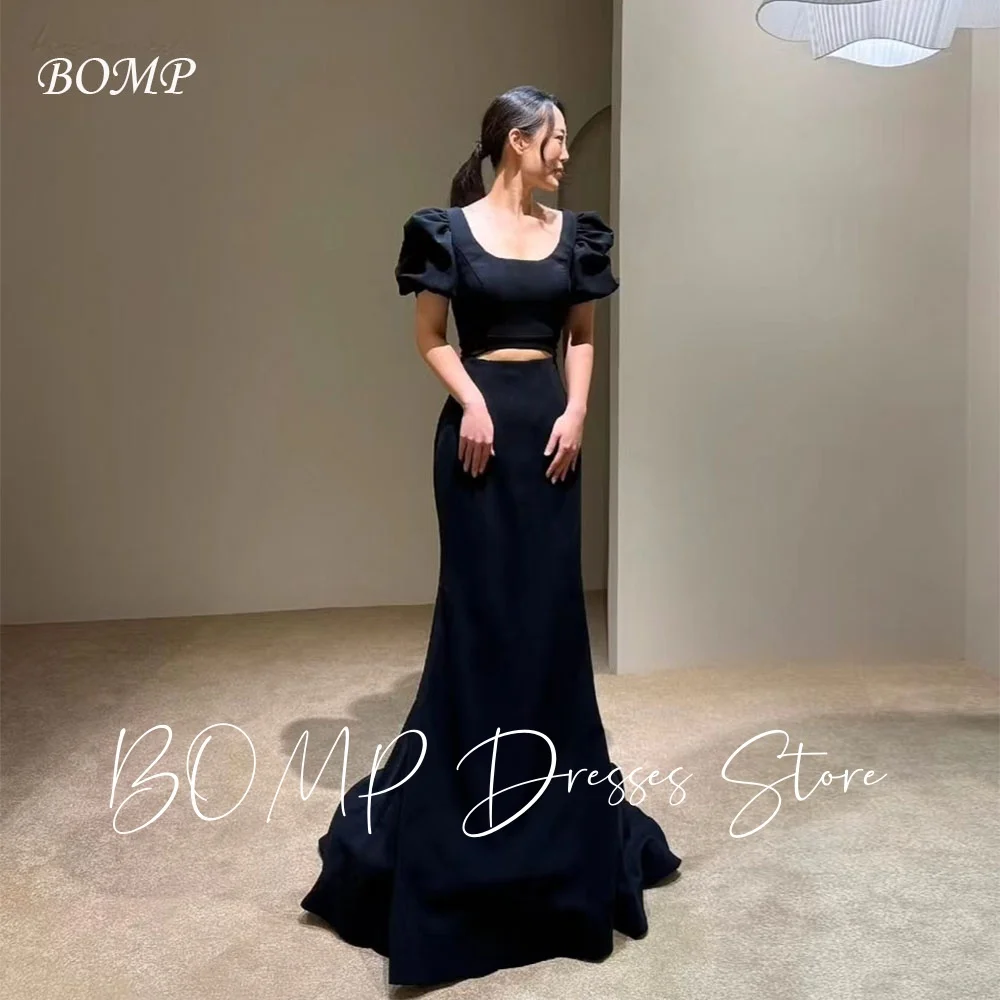 

BOMP Elegant 2PCS Mermaid Wedding Party Dress Black Sweep Train Puff Sleeves Korea Photo Shoot Bridal Reception Gown Customized