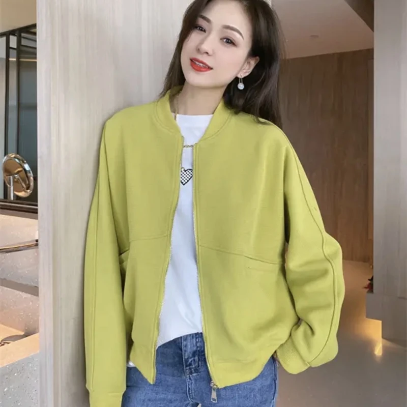 Spring 2023 New Zippered Solid Color Baseball Jacket Sportswear Short Jacket Women\'s Loose Casual Top Cardigan