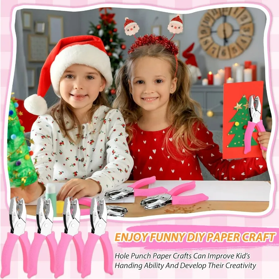 เครื่องเจาะรู 4 ชิ้น ขนาด 1/4 นิ้ว สำหรับงานฝีมือ รูปทรงวงกลม หัวใจ ดาว สามเหลี่ยม พร้อมด้ามจับนุ่มสำหรับงานเย็บปกสมุดและงานตกแต่งสมุดภาพ