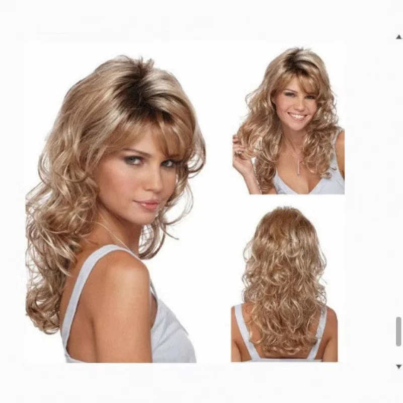 

New European and American style women's fashion light golden high-temperature silk long curly hair