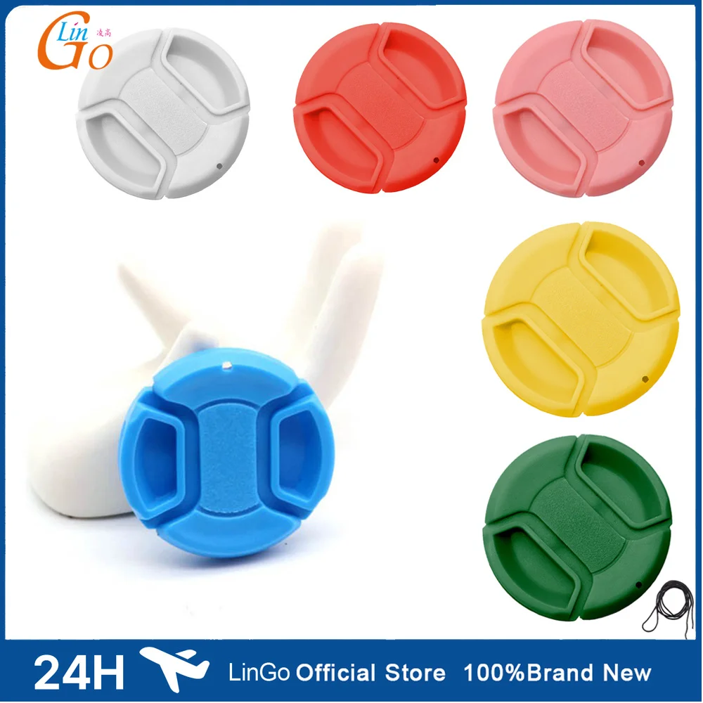 LinGo New Len Caps 37 40.5 43 46 49 52 55 58 62 67mm Colorful Center Pinch Snap-on Camera Universal Front Lens Cover Lid Caps