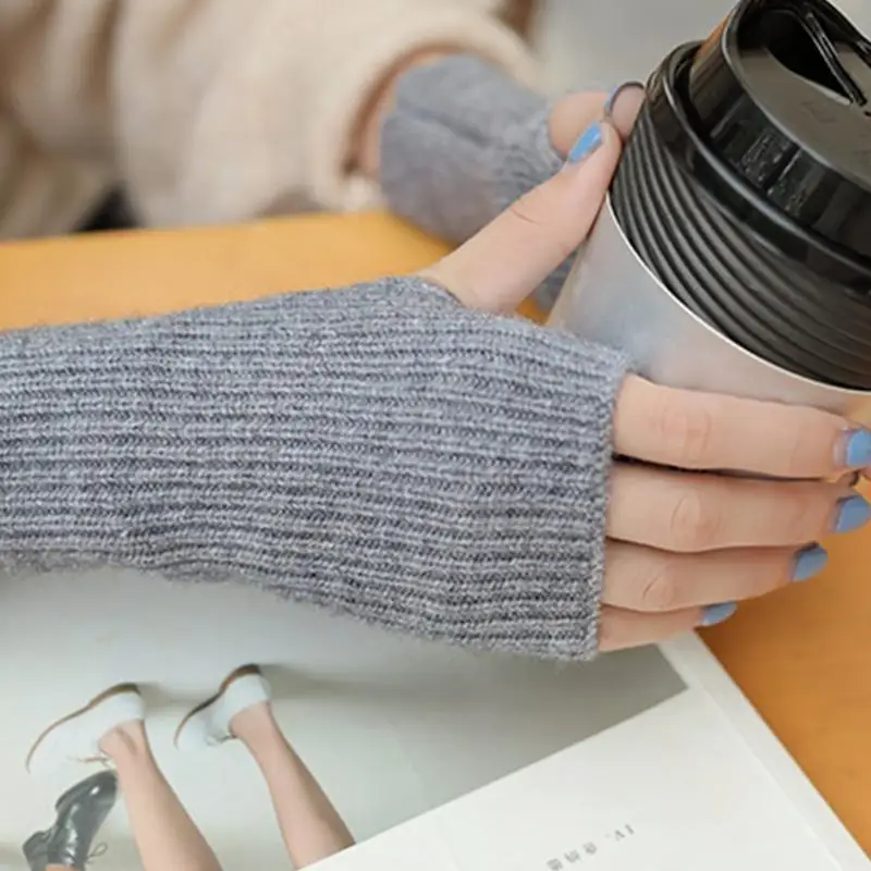 

652F Women Half Finger Gloves Knitted Wrist Arm Sleeves Summer for Sun UV for Protection Soft Knitted Anti-UV Cycling Typing