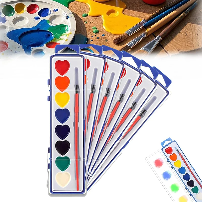 3/6Pcs Valentines Paint Sets Washable Water Color Kids Paint Set With Paintbrush For School Classroom Valentine's Exchange Gift