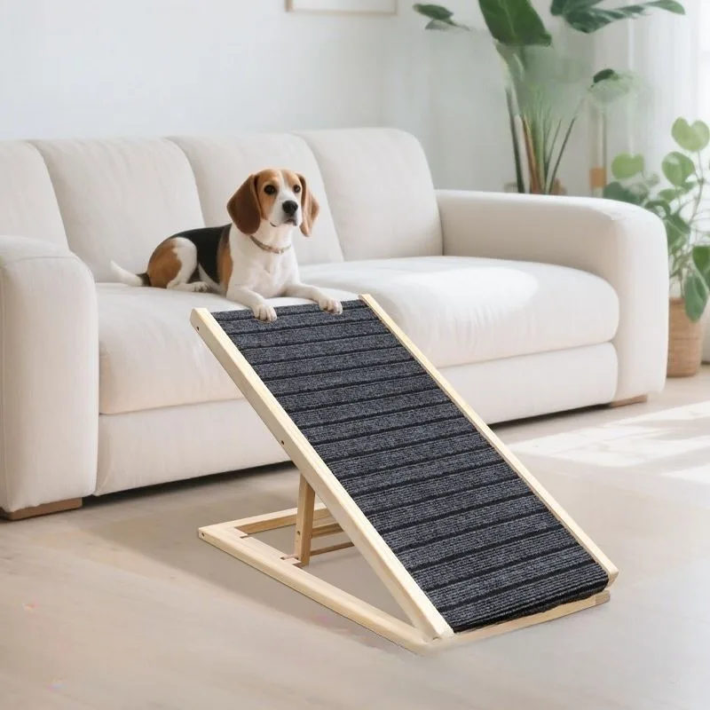 

Adjustable Height Solid Wood Dog Ramp for Couch and Car With Anti Slip Surface Foldable Design Pet Stairs