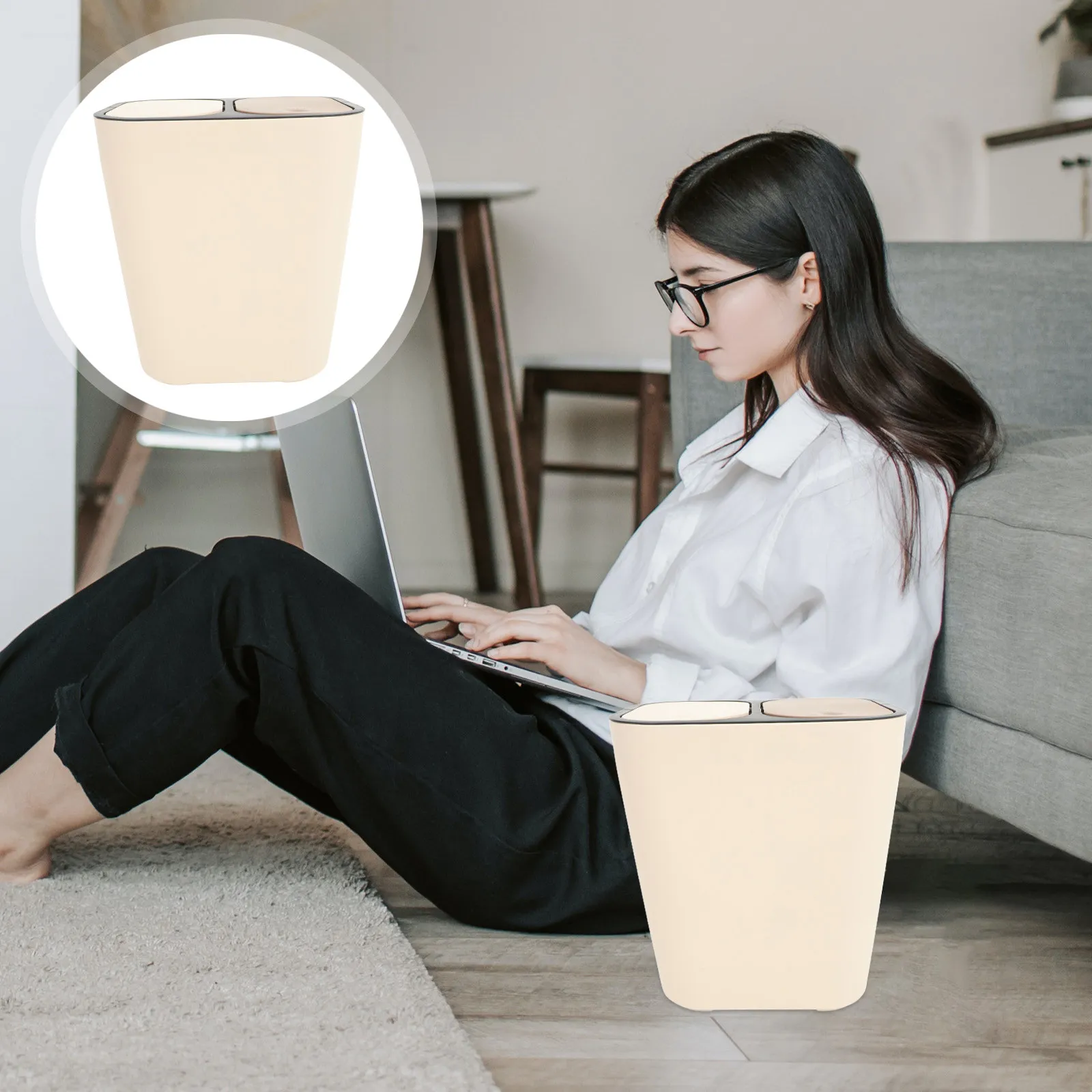 Dual Section Touch Top Garbage Bin with Lid Large Capacity for Efficient Waste Sorting in Kitchen Bathroom Laundry Room