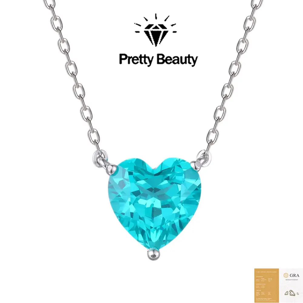 LinkerLove 2CT Paraiba Herzanhänger-Halskette für Damen, 925er Sterlingsilber, zarte Kette für den Schlüsselbeinbereich, hypoallergener Schmuck, Geschenk.