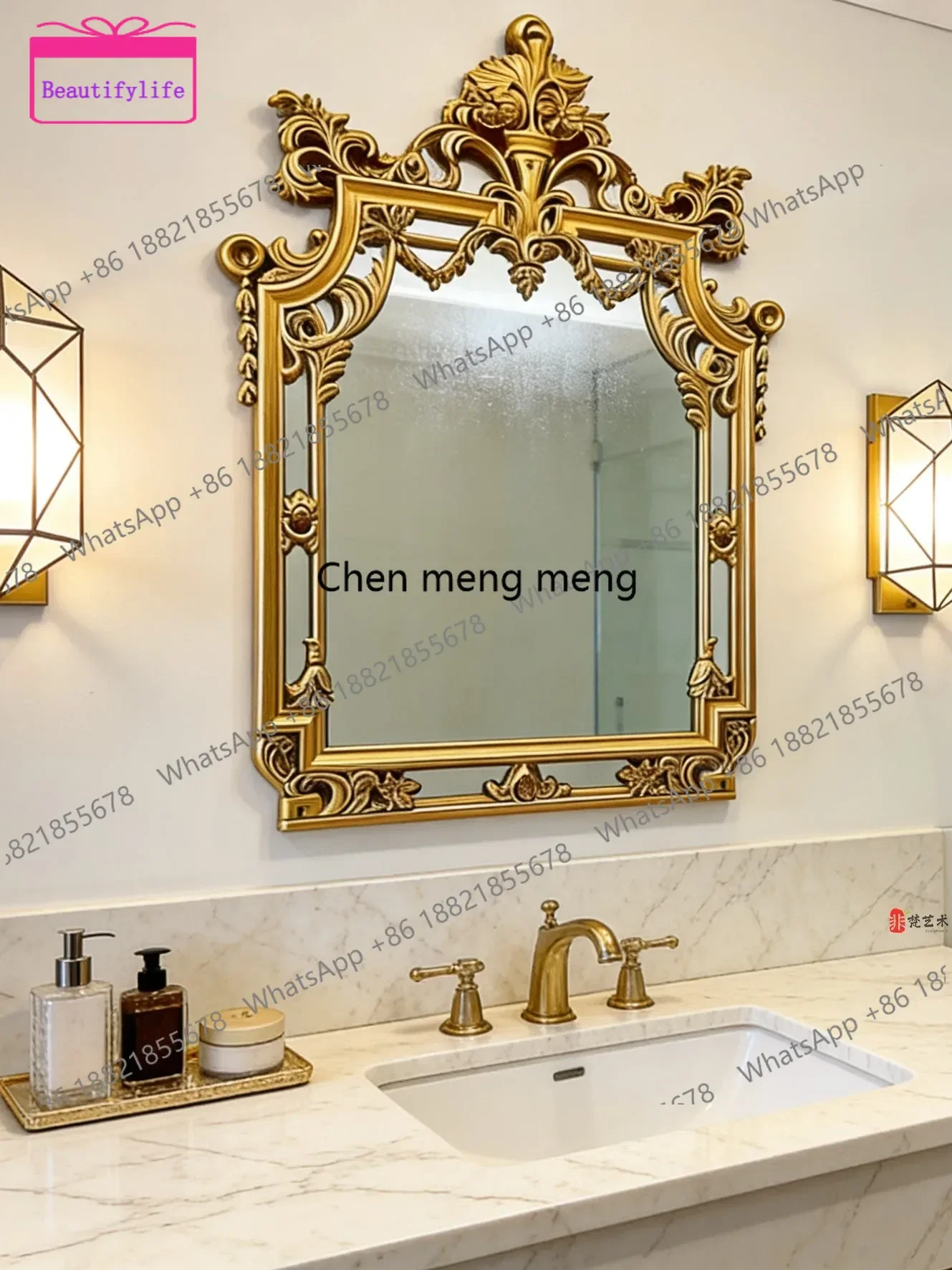 YL  European retro carved bathroom mirror French court style wall-mounted cosmetic mirror Luxury high-end fireplace
