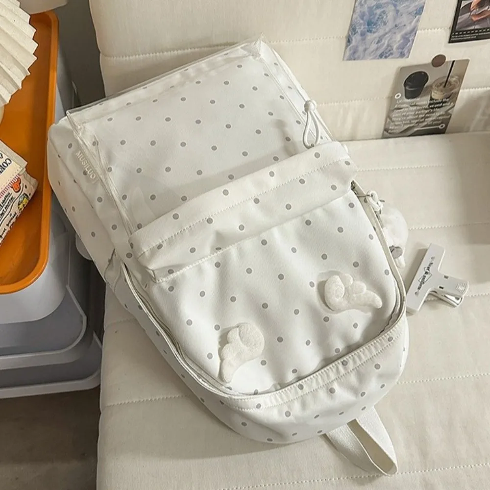 2 Sizes Polka Dot Backpack Polka Dot Pattern Transparent Pocket School Daypack Large Capacity Angel Wings Backpack for Girls