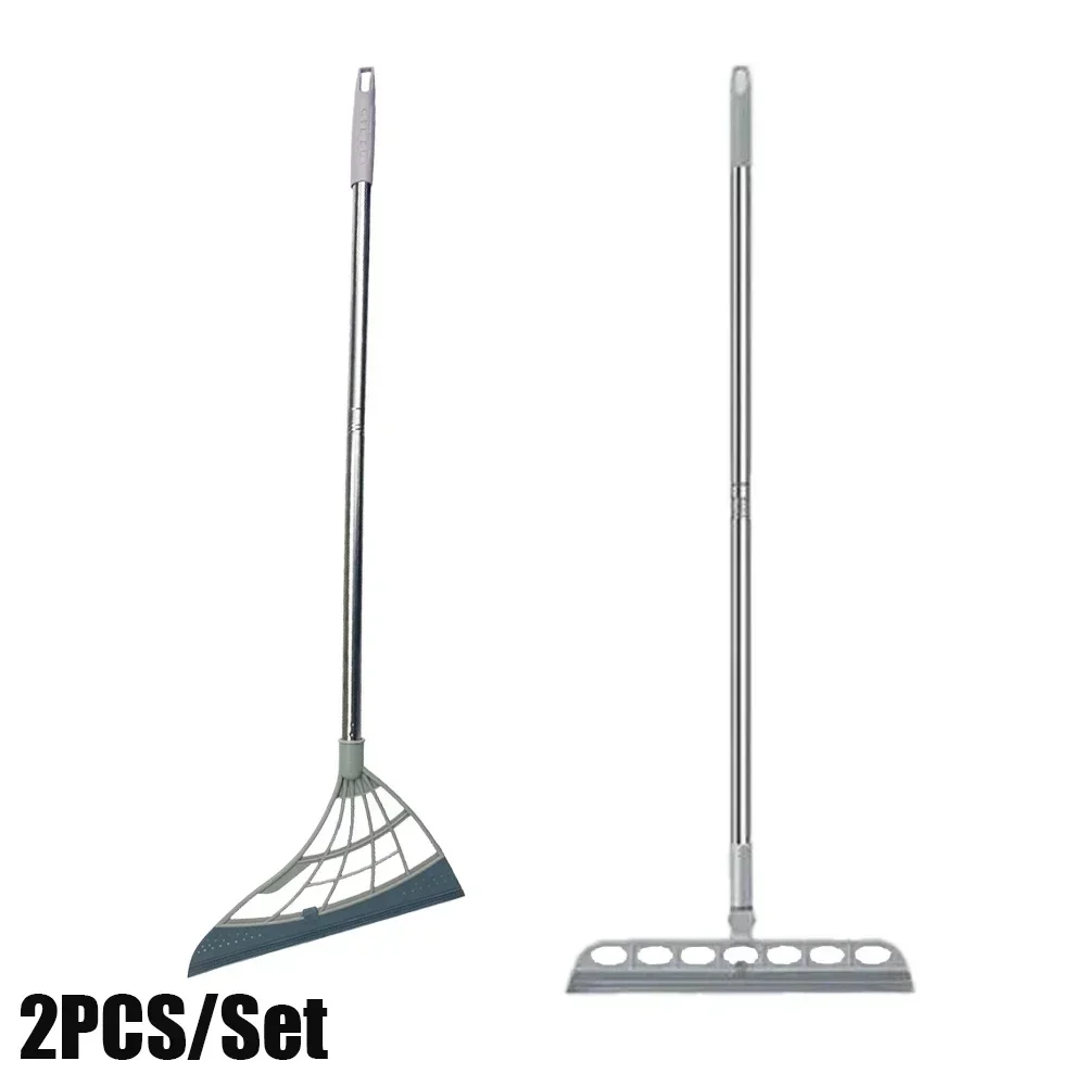 2PCS/Set Silicone Broom Wiper Squeegee Window Washing Multifunctional Household Home Floor Glass Scraper Hand-push Mirror