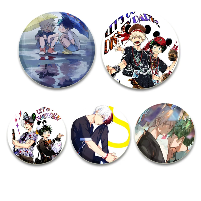 Anime Characters Midoriya Izuku All·Might Todoroki Shoto Bakugou Katsuki Cute Cartoon Badge Handmade Tinplate Brooches Accessory