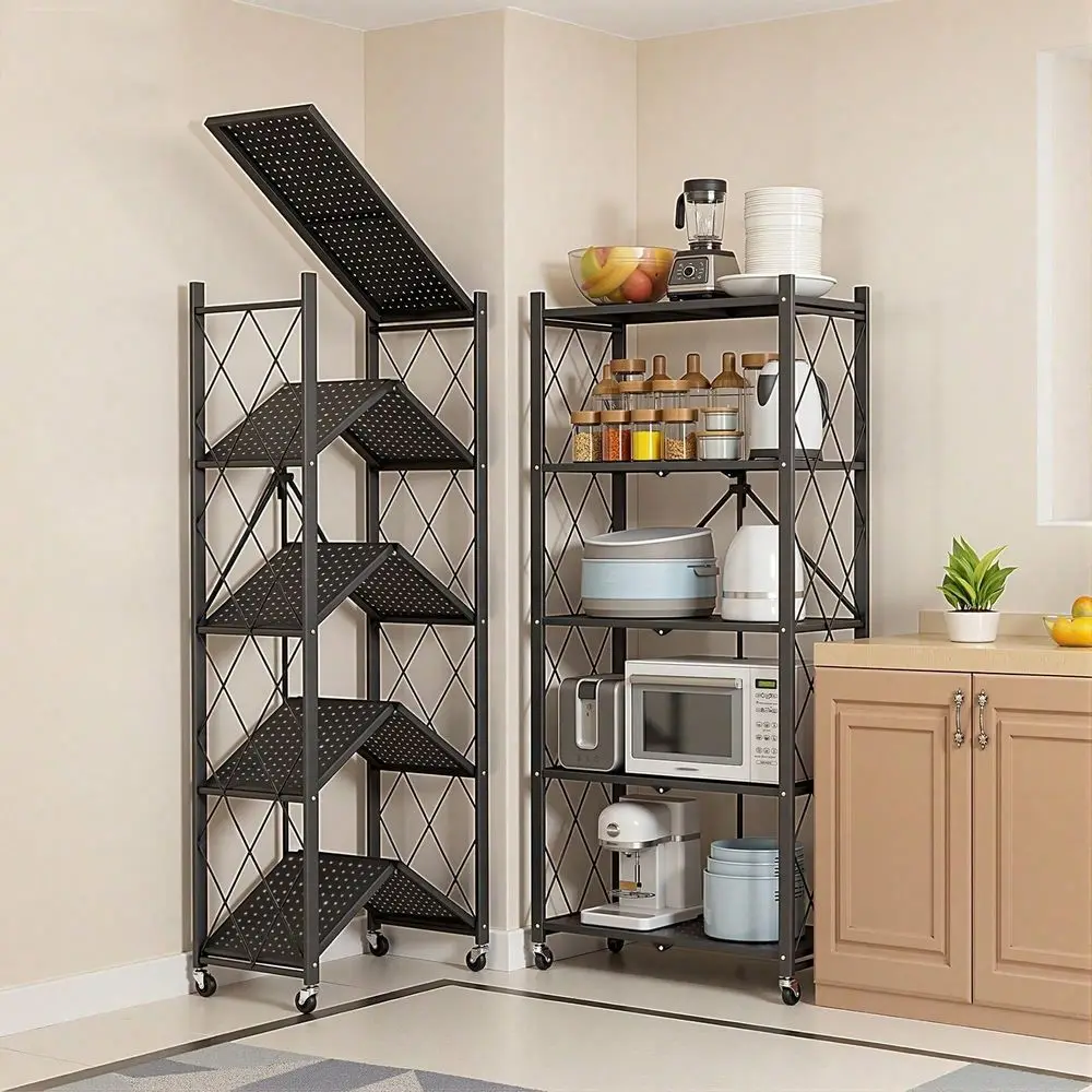 

Home 5Tier Foldable Storage Shelf With Wheels ,Collapsible Shelving Unit,750 Lbs Large Capacity Storage Trolley,Display Metal R