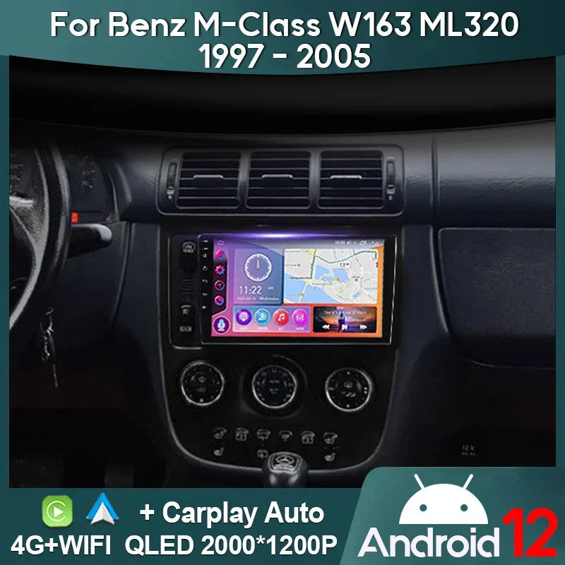 MAMSM Car Radio For Mercedes Benz M-Class W163 ML320 1997- 2005 Android 12 Multimedia Video Player GPS 4G Carplay Autoradio QLED