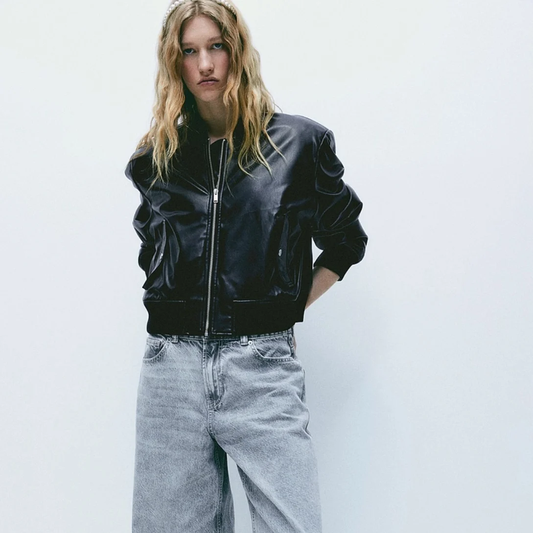 Early Autumn New Women's Fashionable Loose Motorcycle Style Pilot Jacket Polyester Fiber Short Coat Versatile All-Match