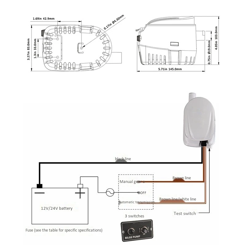 Bomba de agua sumergible automática para barco, 12V, con interruptor de flotador, salida de 750GPH