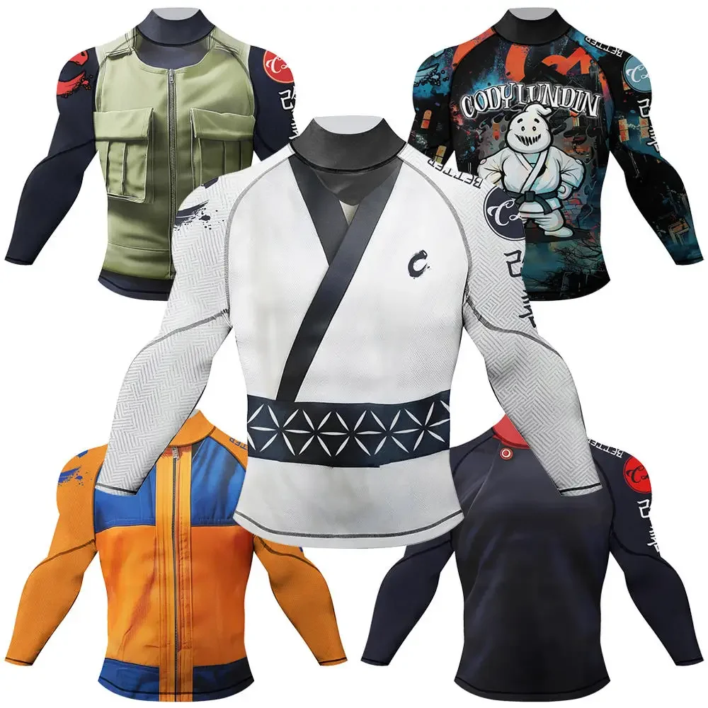 High Quality BJJ Rash Guard T-shirt For Men Boxing Rashguard Jiu Jitsu Full Sleeve Sublimation Shirts MMA Compression Jerseys
