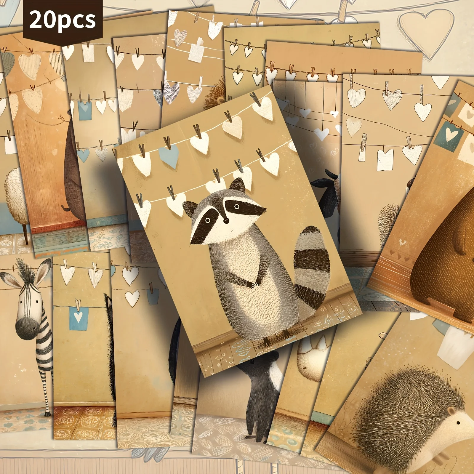 20PCS Retro Cute Animal Postcard Set, Classic Girl Illustrations, Used for Scrapbooks and Handmade Collectible Decorative Cards