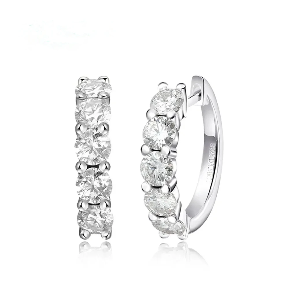 KNOBSPIN D Color Moissanite Loop Earring 925 Sterling Sliver Plated with 18k White Gold Earring for Women Sparkling Fine Jewelry