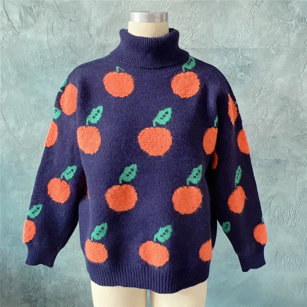 2024 New Women Sweaters and Pullovers Autumn Winter Long Sleeve Pull Femme Fruits Print Knitwear Female Casual Knitted Tops