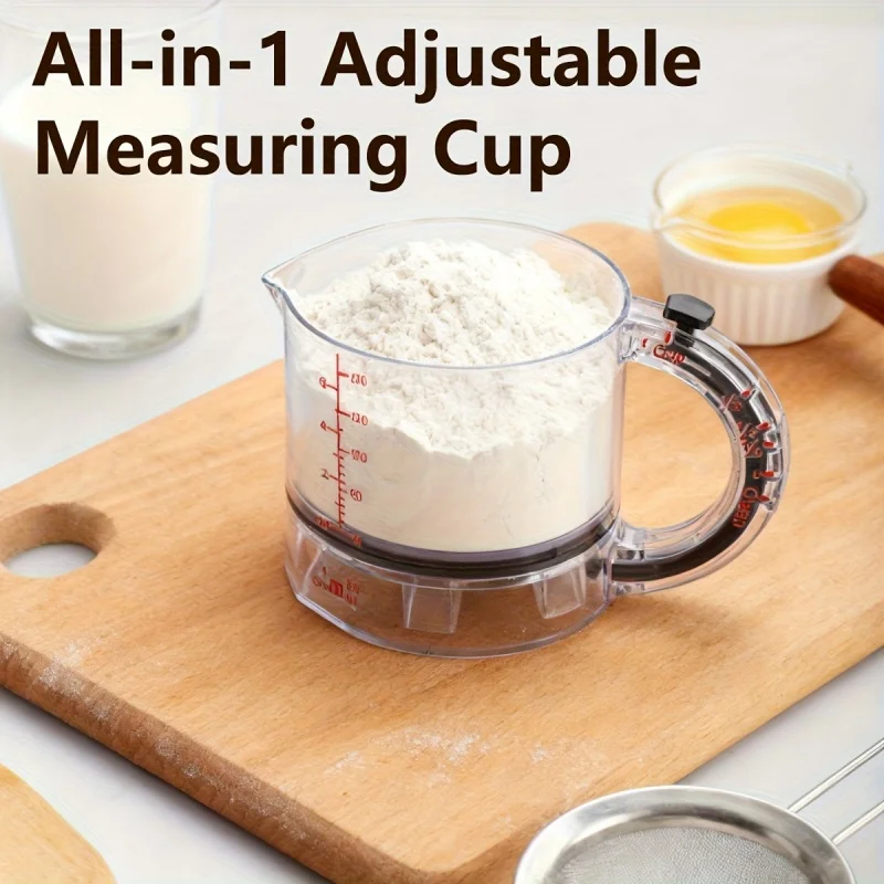 4-in-1 Plastic Measuring Cup Push Cup Adjustable Base Measure Cups for Kitchen Sticky Liquid Dry Ingredients Easy to Clean 250ml