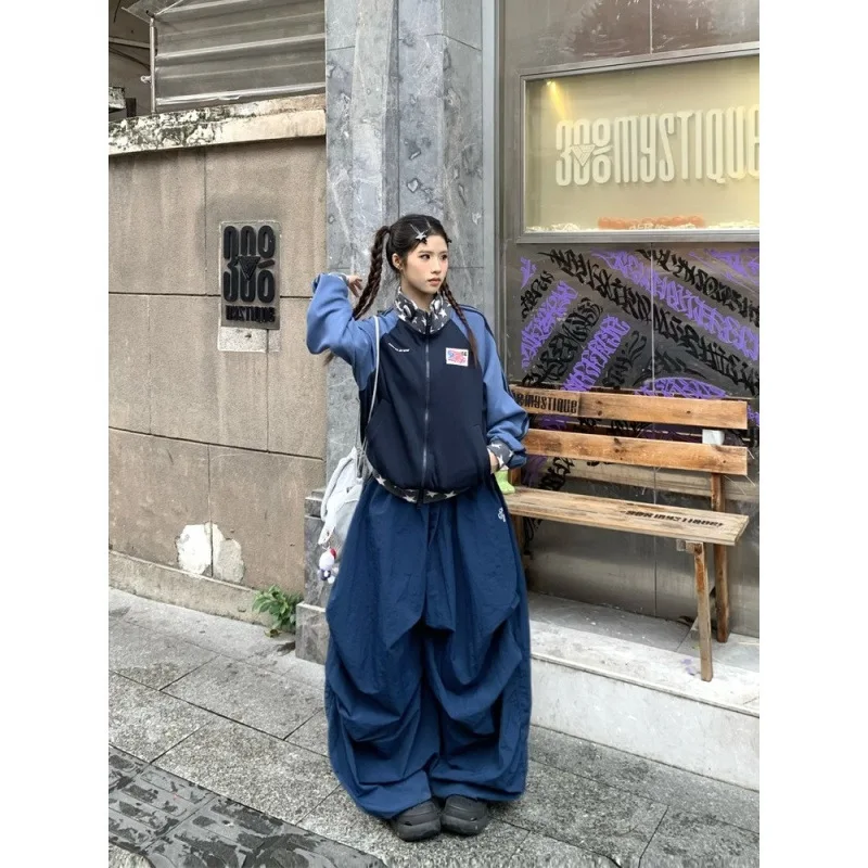 

Новая осенне-зимняя женская укороченная толстовка-кардиган в американском ретро-стиле с воротником-стойкой на молнии, с пэчворком и цветовыми блоками