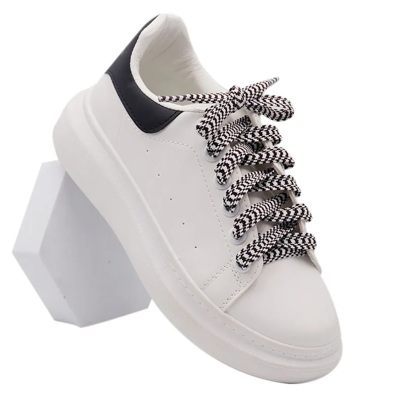 Black And White Striped Two-tone Laces Fashion Canvas Shoes Casual Shoeslaces Checkered Laces Charm Custom Low MOQ Fast Shipping